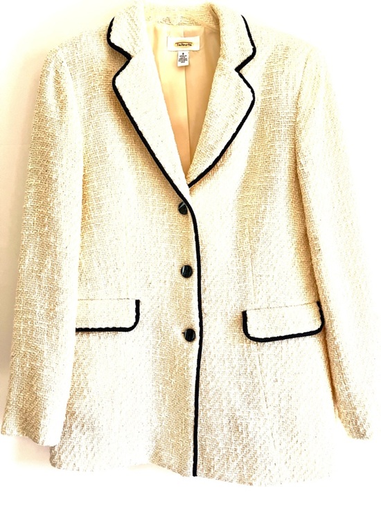 Talbots Jackets & Blazers - Talbots Cream Blazer Black Piping Trim Suit 8 Blazer Pencil Skirt Tween Jacket